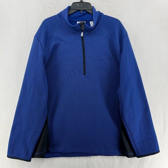 Izod Performx Sweater Mens 2XL Blue Black Colorblock 1/4 Zip Stretch Activewear - Picture 1 of 12